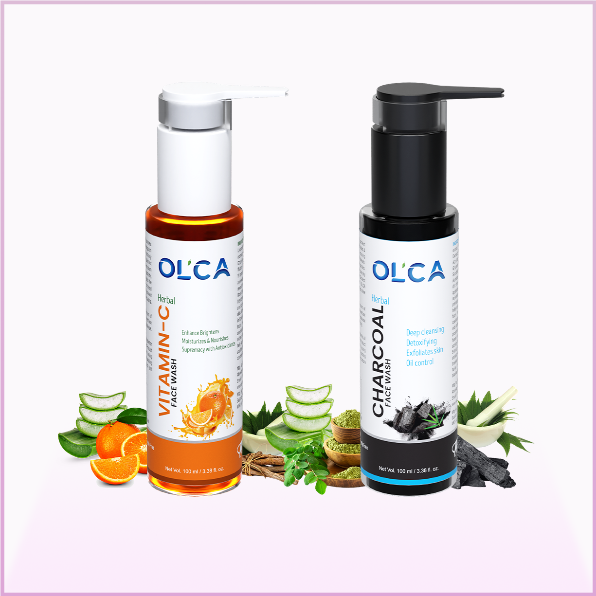 Herbal OLCA Face Wash Vita C & Charcoal | 200 ml | 2 Packs